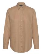 Relaxed Fit Linen Roll Tab–Sleeve Shirt Tops Shirts Long-sleeved Beige...