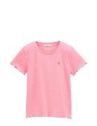 Printed Rib T-Shirt Tops T-shirts Short-sleeved Pink Tom Tailor