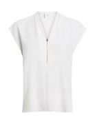 Heavy Georgette Ss Zip Blouse Tops Blouses Sleeveless White Calvin Kle...