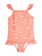 Seagull Aop Frill Swimsuit Uimapuku Uima-asut Pink Mini Rodini