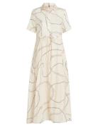 Voile S/S Long Shirt Dress Polvipituinen Mekko Beige Tommy Hilfiger