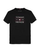 Tommy Flag Hilfiger Reg Tee Ss Tops T-shirts Short-sleeved Black Tommy...