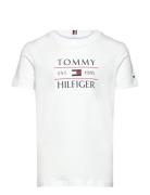 Tommy Flag Hilfiger Reg Tee Ss Tops T-shirts Short-sleeved White Tommy...