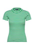 Striped Ribbed Cotton Crewneck Tee Tops T-shirts & Tops Short-sleeved ...