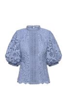 Cmlanly-Blouse Tops Blouses Short-sleeved Blue Copenhagen Muse