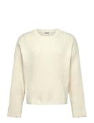 Ribbed Cotton Sweater Tops Knitwear Round Necks Cream Weekday