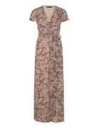 Floral Belted Flutter-Sleeve Gown Maksimekko Juhlamekko Brown Lauren R...