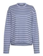 Striped Boxy Long Sleeve T-Shirt Tops T-shirts & Tops Long-sleeved Blu...