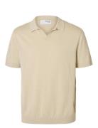 Slhmattis Ss Linen Blend Open Polo Noos Tops Polos Short-sleeved Beige...