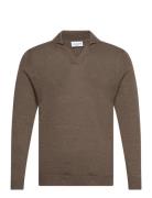 Casual L/S V-Neck Polo Knit Tops Knitwear Round Necks Brown Lindbergh