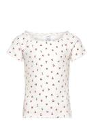 Top Rib With Curly Hem And Aop Tops T-shirts Short-sleeved White Linde...