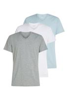 S/S V Neck 3Pk Tops T-shirts Short-sleeved Grey Calvin Klein