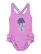 Swimsuit W. Application Uimapuku Uima-asut Purple Color Kids