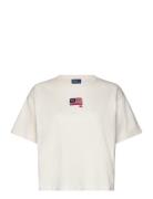 Flag Cotton Jersey Cropped Tee Tops T-shirts & Tops Short-sleeved Whit...