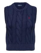Cable-Knit Cotton Cropped Sweater Vest Vests Knitted Vests Navy Polo R...
