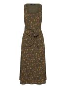 Floral Belted Crepe Sleeveless Dress Polvipituinen Mekko Green Lauren ...