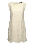 Lace Cap-Sleeve Shift Dress Polvipituinen Mekko Cream Lauren Ralph Lau...