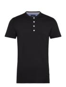 Ribbed Granddad Tee S/S Tops T-shirts Short-sleeved Black Lindbergh