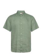 Linen Short Sleeve Shirt Tops Shirts Short-sleeved Green Timberland
