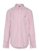 Striped Cotton Poplin Shirt Tops Shirts Long-sleeved Shirts Pink Ralph...