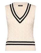Cable-Knit Cotton Cricket Sweater Vest Vests Knitted Vests Cream Laure...