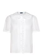Ruffle-Trim Cotton Voile Blouse Tops Blouses Short-sleeved White Polo ...