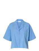 Slfblair Ss Cropped Shirt B Tops Shirts Short-sleeved Blue Selected Fe...