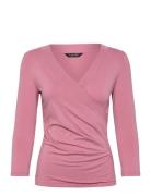 Rayon Spandex Jrsy-3\4-Knt Tops Blouses Long-sleeved Pink Lauren Ralph...