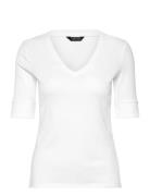 Stretch Cotton Elbow-Sleeve V-Neck Tee Tops T-shirts & Tops Short-slee...