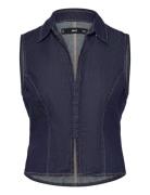 Fitted Denim Top Tops T-shirts & Tops Sleeveless Navy Mango
