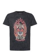 T-Shirt Washed Print Navy Von Dutch Tops T-shirts Short-sleeved Black ...