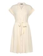 Belted Crepe Pintucked Shirtdress Lyhyt Mekko Cream Lauren Ralph Laure...