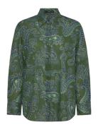 Cotton Paisley Shirt Tops Shirts Long-sleeved Green Mango