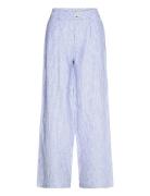 Striped Linen-Blend Trousers Bottoms Trousers Wide Leg Blue Mango