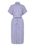 Striped Linen Short-Sleeve Shirtdress Polvipituinen Mekko Blue Polo Ra...