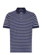 Custom Slim Fit Striped Soft Cotton Polo Tops Polos Short-sleeved Navy...
