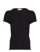 Rkbalta Modal Ss Lace T-Shirt Tops T-shirts Short-sleeved Black Rosemu...