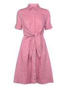 Tie-Front Linen Shirtdress Lyhyt Mekko Pink Lauren Ralph Lauren