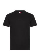 Tjm Slim Waffle Script Tee Tops T-shirts Short-sleeved Black Tommy Jea...