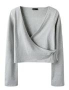 Nlfbenedicte Short Tie Top Tops T-shirts Long-sleeved T-shirts Grey LM...