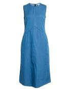 Vibista Denim S/L Midi Dress / Ls Polvipituinen Mekko Blue Vila