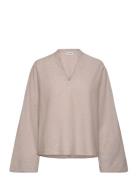 Nina V-Neck Linen Blouse Tops Blouses Long-sleeved Beige Ahlvar Galler...