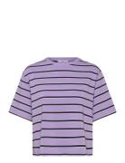 Striped Over D T-Shirt Tops T-shirts & Tops Short-sleeved Purple Mango