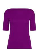 Stretch Cotton Boatneck Tee Tops T-shirts & Tops Short-sleeved Red Lau...