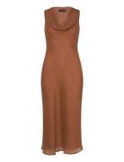 Draped-Neck Lyocell Dress Polvipituinen Mekko Brown Mango