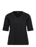 Stretch Cotton Elbow-Sleeve V-Neck Tee Tops T-shirts & Tops Short-slee...