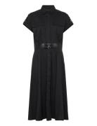 Buckle-Trim Cotton-Blend Shirtdress Polvipituinen Mekko Black Lauren R...