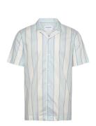 Striped Linen/Cotton Shirt S/S Tops Shirts Short-sleeved Blue Lindberg...