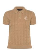Cable-Knit Cotton Polo Sweater Tops Knitwear Jumpers Beige Lauren Ralp...