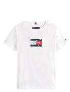 Tommy Script Flag Print Tee Ss Tops T-shirts Short-sleeved White Tommy...